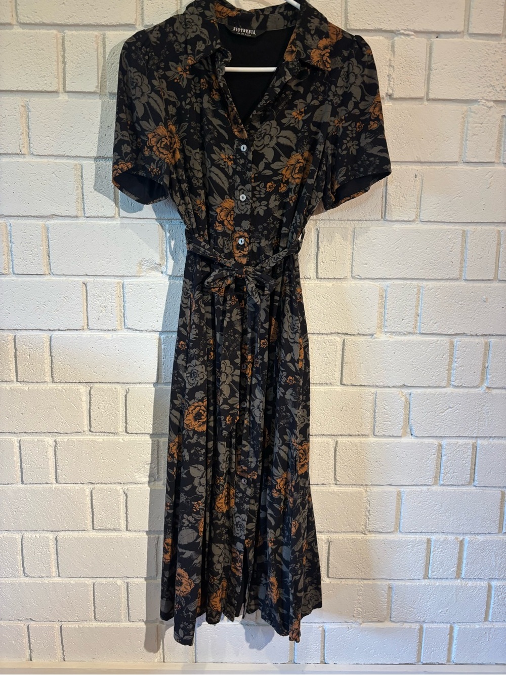 Disturbia Black Midi Dress with Rust Floral Print - Picture 2 of 6